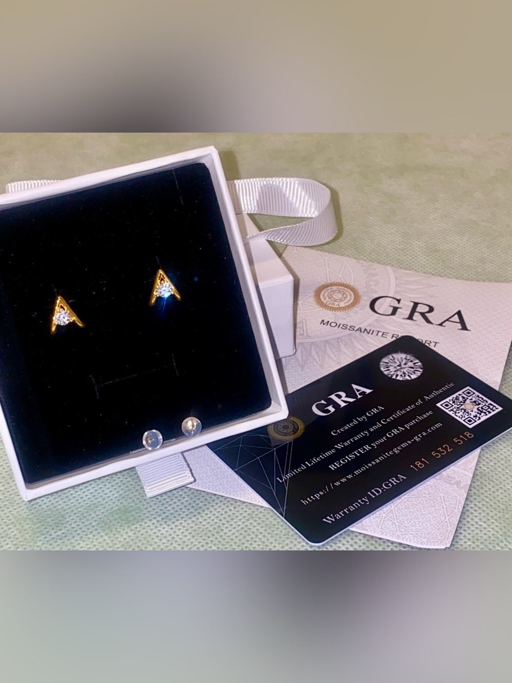 GRA certified 14 K Gold Triangle Moissanite Stud Earrings